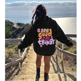 Fancy Back Printed Women Hoodie Sweatshirt in Fleece fabric for winter wear