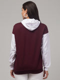 Women's Colorblocked Sweatshirt with Hoodies & Print (Wine)