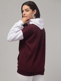 Women's Colorblocked Sweatshirt with Hoodies & Print (Wine)