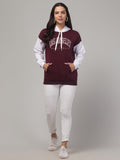 Women's Colorblocked Sweatshirt with Hoodies & Print (Wine)