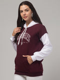 Women's Colorblocked Sweatshirt with Hoodies & Print (Wine)